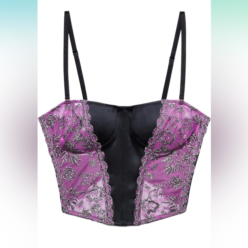 Savage X Fenty Elegant Black and Purple Lace Bustier